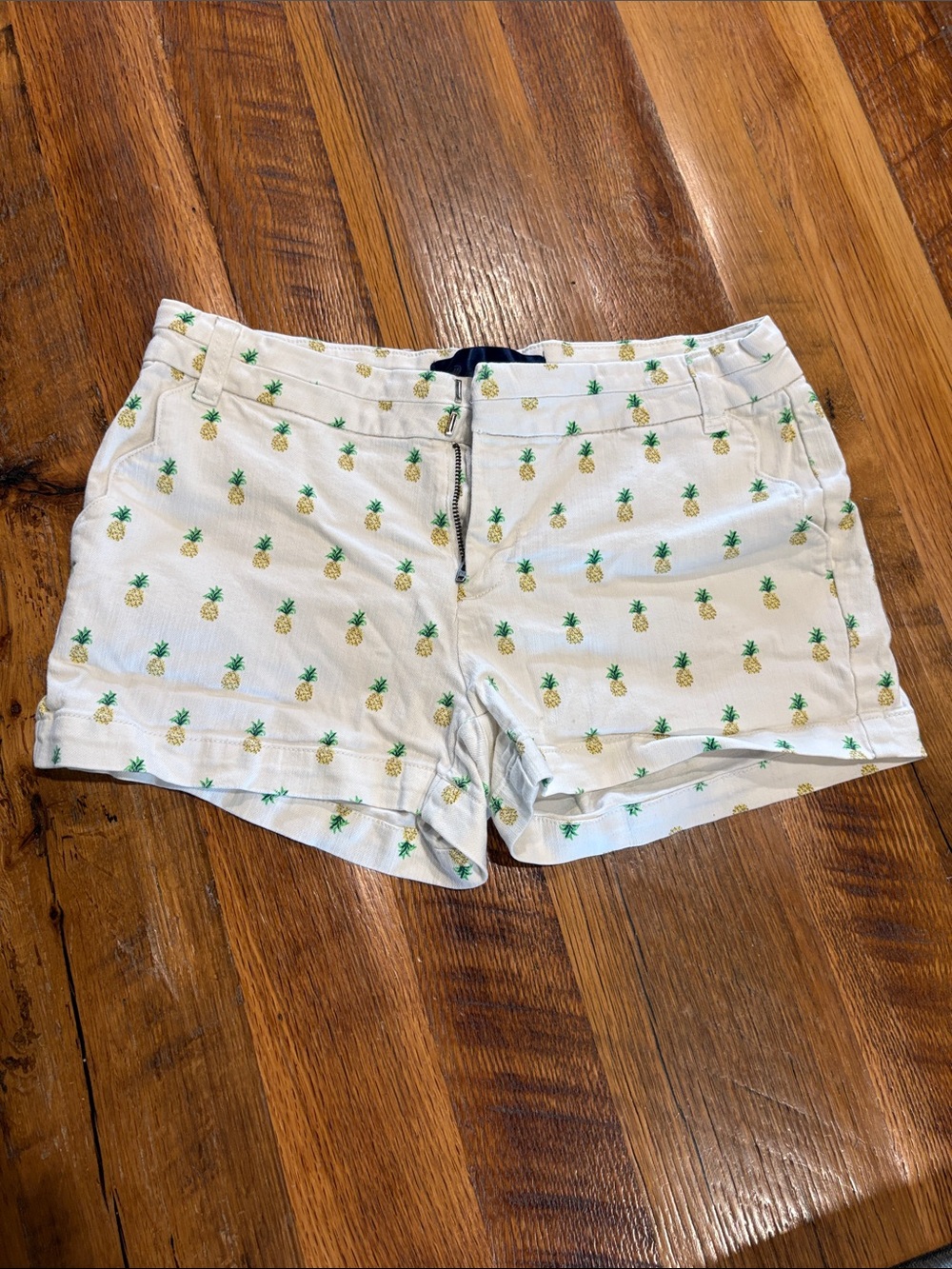 Women's Pineapple Print White Cotton Shorts